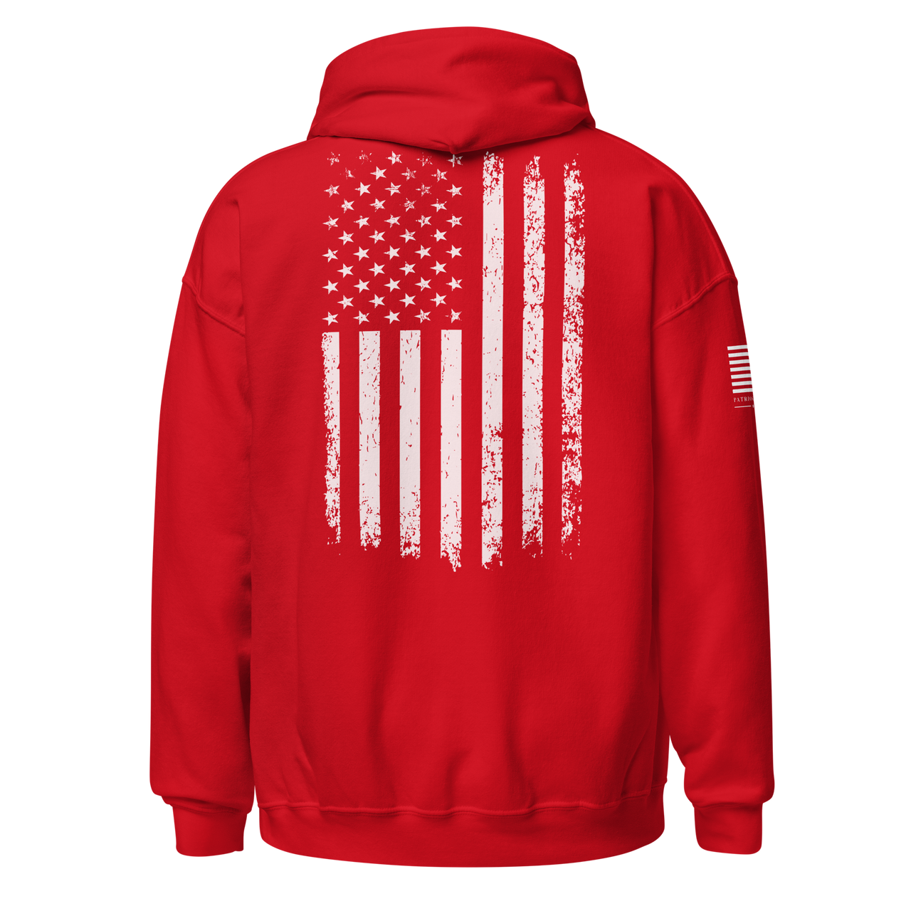 Bold Patriotic Hoodie with American Flag Design. red