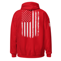 Bold Patriotic Hoodie with American Flag Design. red