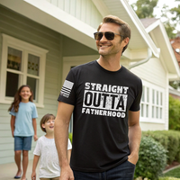 Funny dad t-shirt with bold American flag design on sleeve