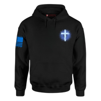 Thumbnail for Bold design with a powerful message of faith and resilience with a glowing blue cross on the chest.