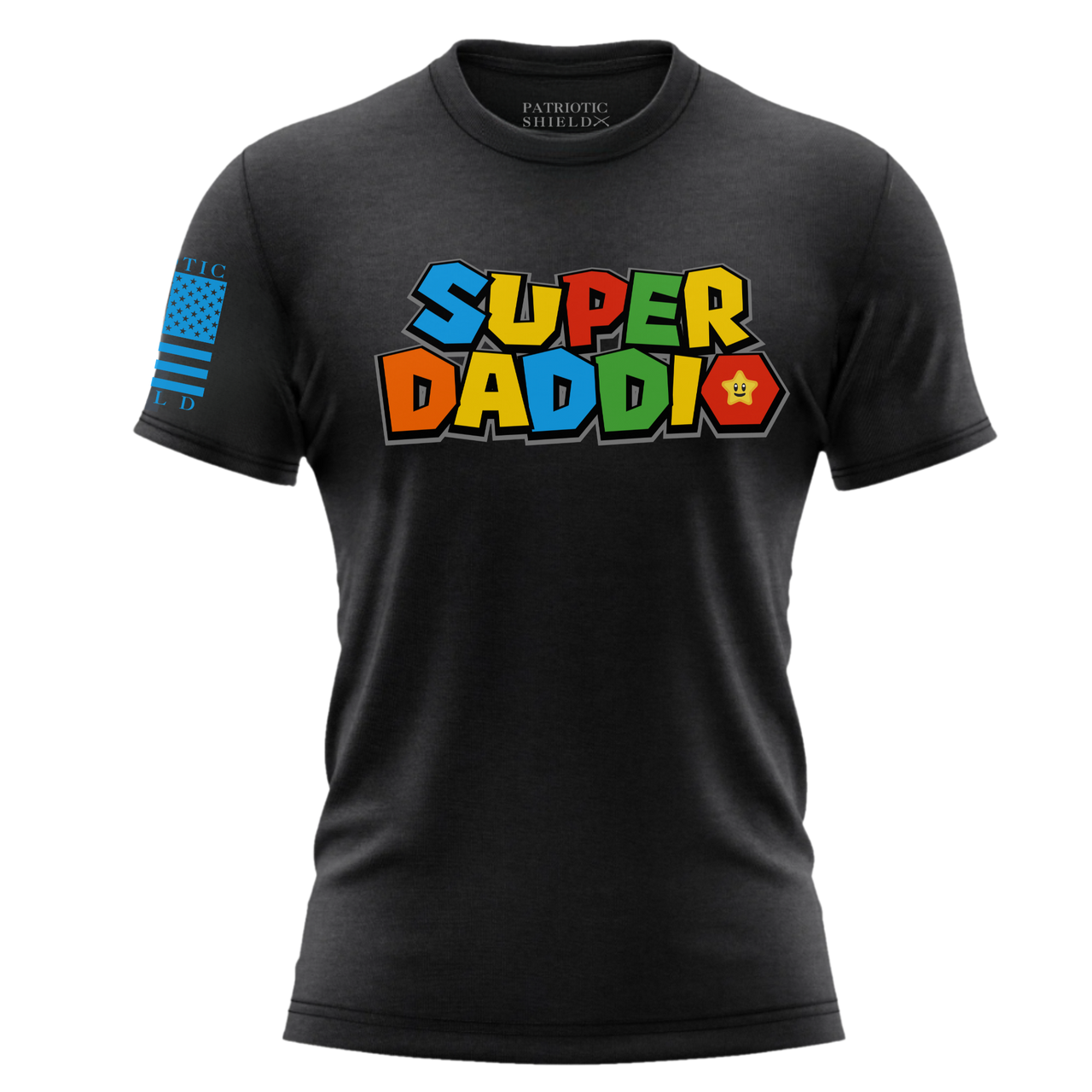 Super Daddio T-Shirt - Funny patriotic Dad Shirt with american flag for Father’s Day. black