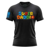 Thumbnail for Super Daddio T-Shirt - Funny patriotic Dad Shirt with american flag for Father’s Day. black