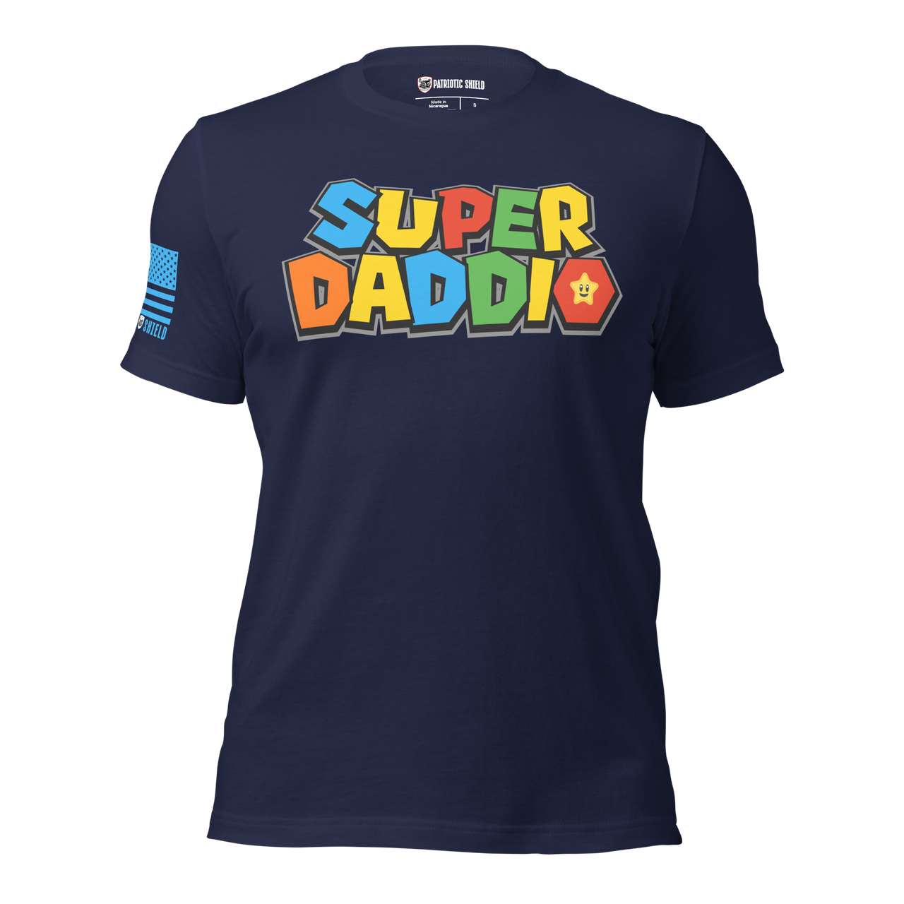 Veteran-Family-Owned Patriotic Dad Shirt - Super Daddio Gamer Apparel. navy