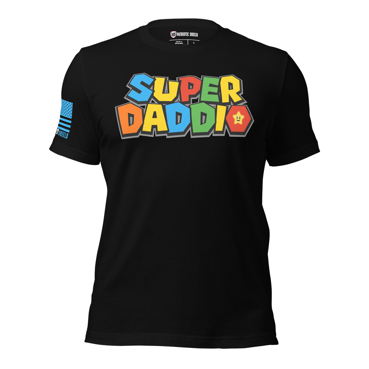 Super Daddio T-Shirt - Funny patriotic Dad Shirt with american flag perfect gift for Father’s Day. black