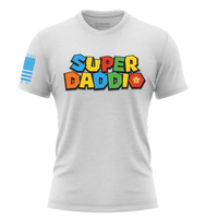 Thumbnail for Soft & Comfortable USA Dad Shirt - Super Daddio Game-Inspired Tee. white