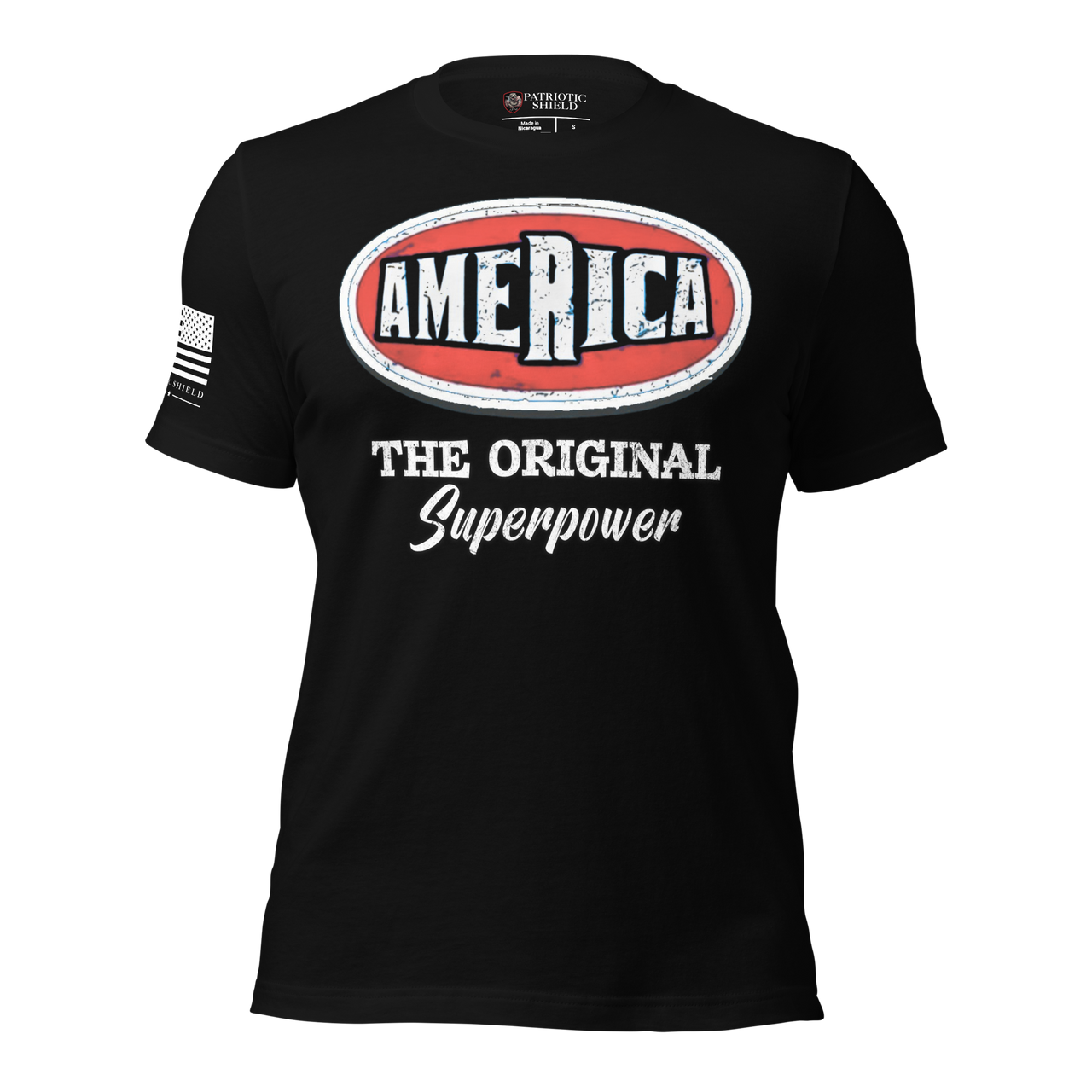 patriotic america superpower shirt for constitutional conservatives. black
