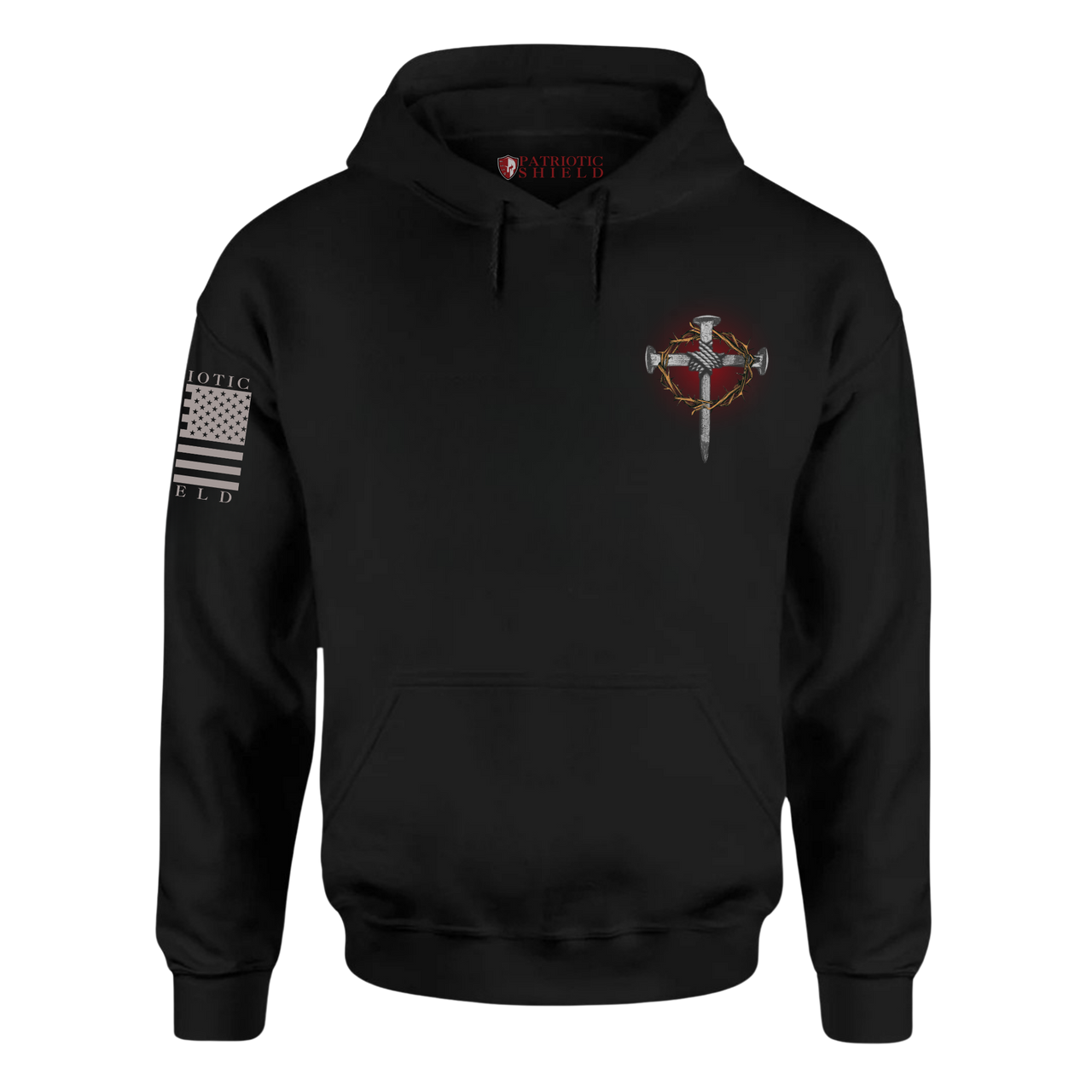 Front view of the "There's Only One" Hoodie – highlighting powerful faith-driven design of Jesus nails and crown of thorns.