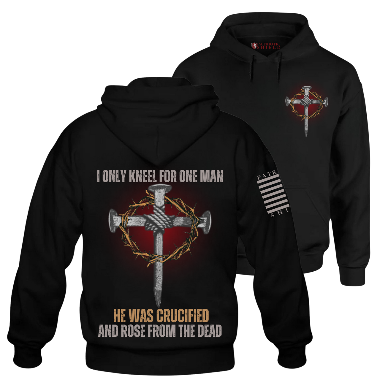 "I Only Kneel for One Man" design – a bold statement of faith and devotion for those warriors who believe in our Lord.