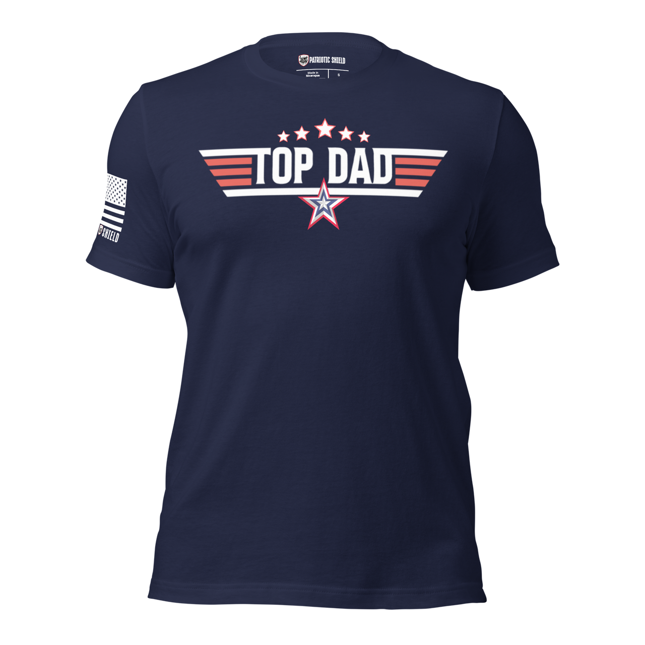 Comfortable and stylish Top Dad T-shirt for cool, freedom, USA-loving dads. Navy shirt