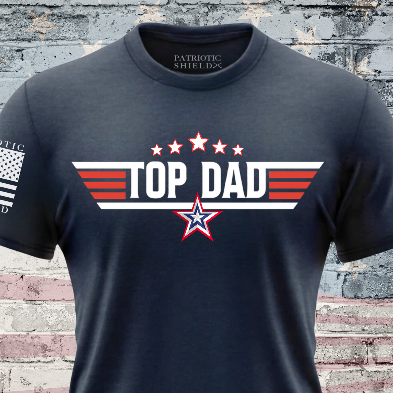 Top Dad T-shirt with Top Gun-inspired logo for the patriotic father's