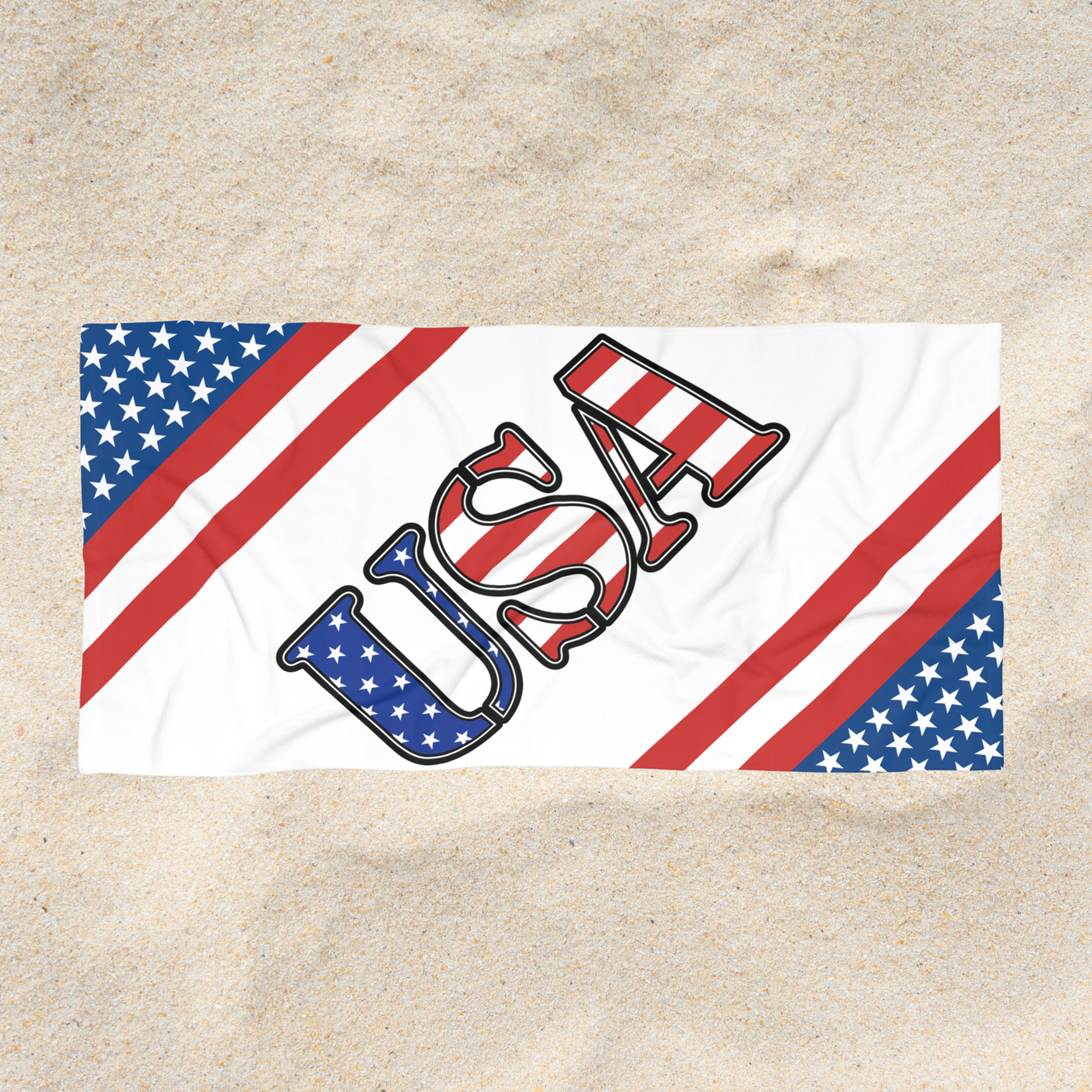 red white and blue USA beach towel for Memorial Day celebrations