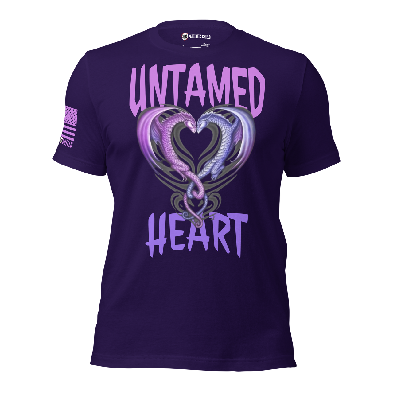 Powerful Women’s Graphic Tee with Untamed Heart Design. team purple