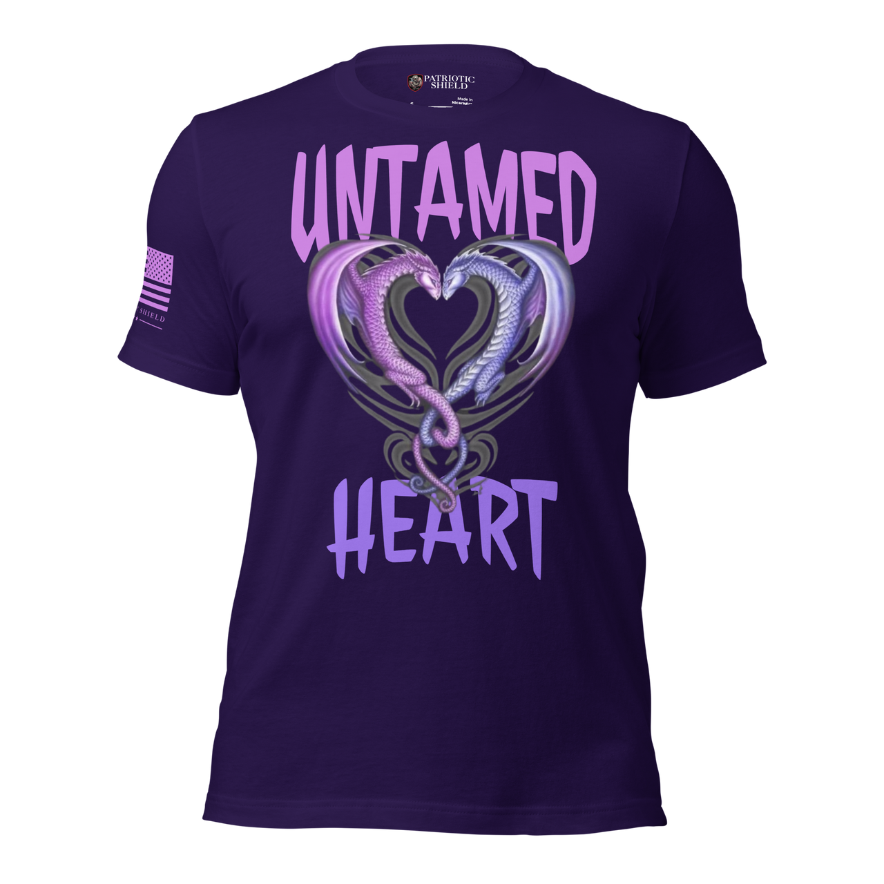 Powerful Women’s Graphic Tee with Untamed Heart Design. team purple