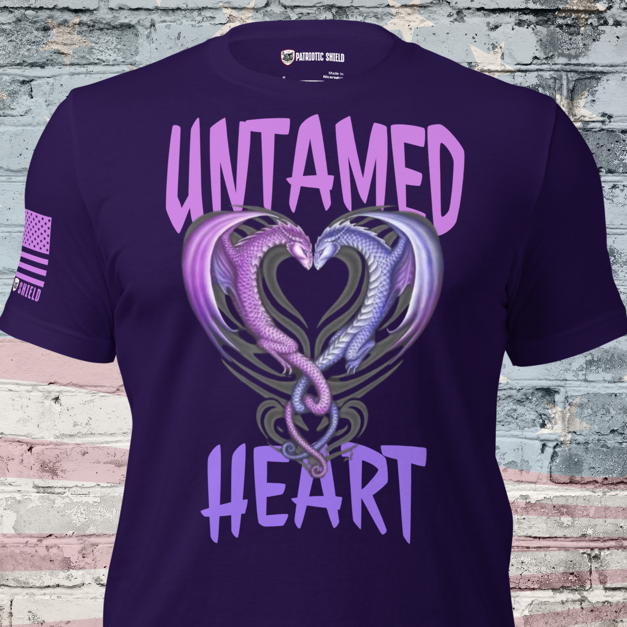 Fierce Patriotic Dragon Heart Graphic Tee for Women