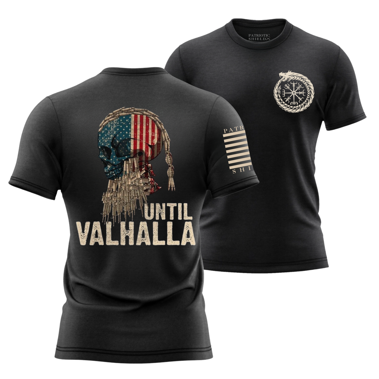 Patriotic Shield Warrior Tee – Viking inspired, Strength & Legacy