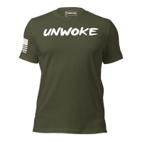 Defiant pro-America t-shirt with strong political message. military green