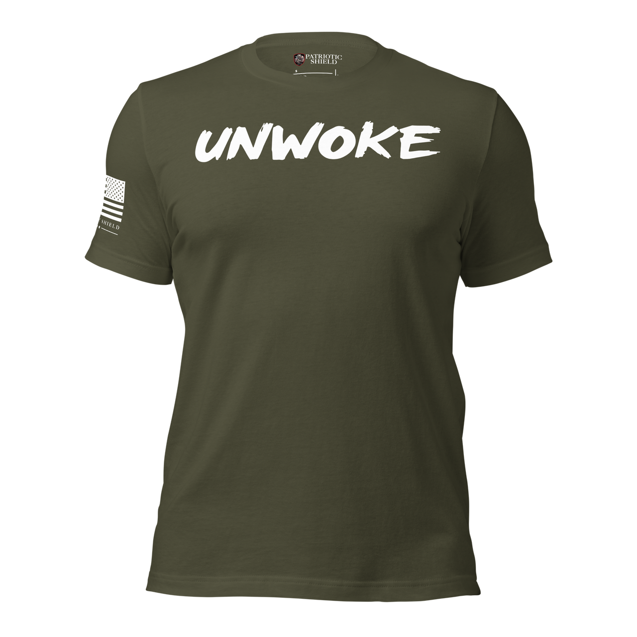 Defiant pro-America t-shirt with strong political message. military green