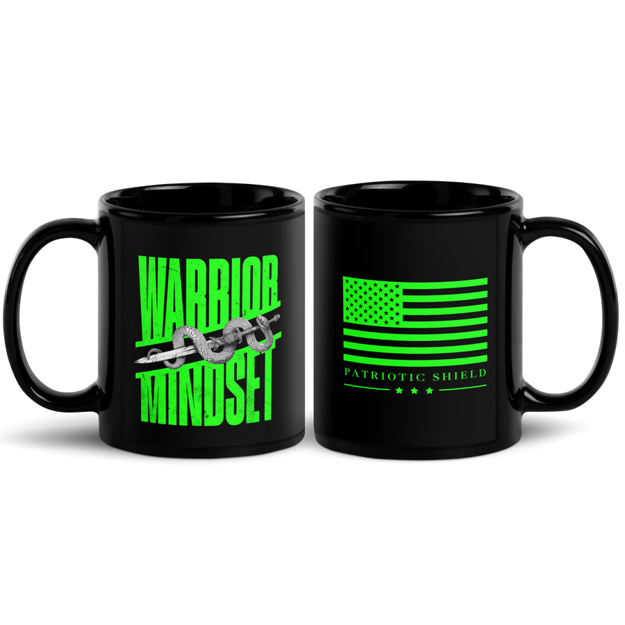 patriotic warrior coffee mug black ceramic. 11 oz