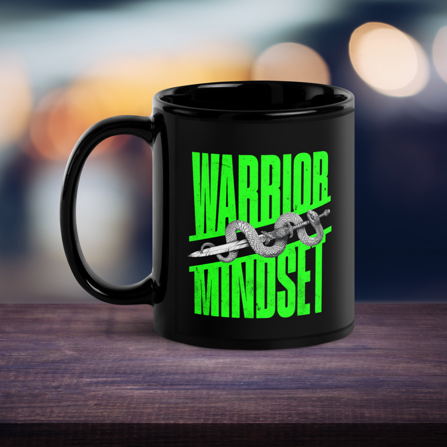 unyielding warrior mug black glossy warrior coffee cup