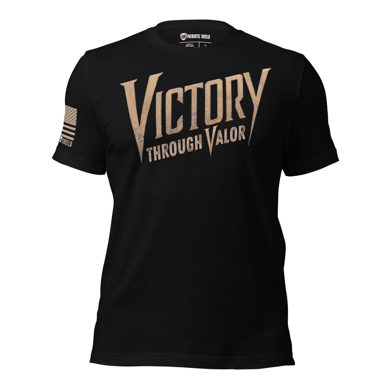 Defiant American strength slogan shirt for patriots. black