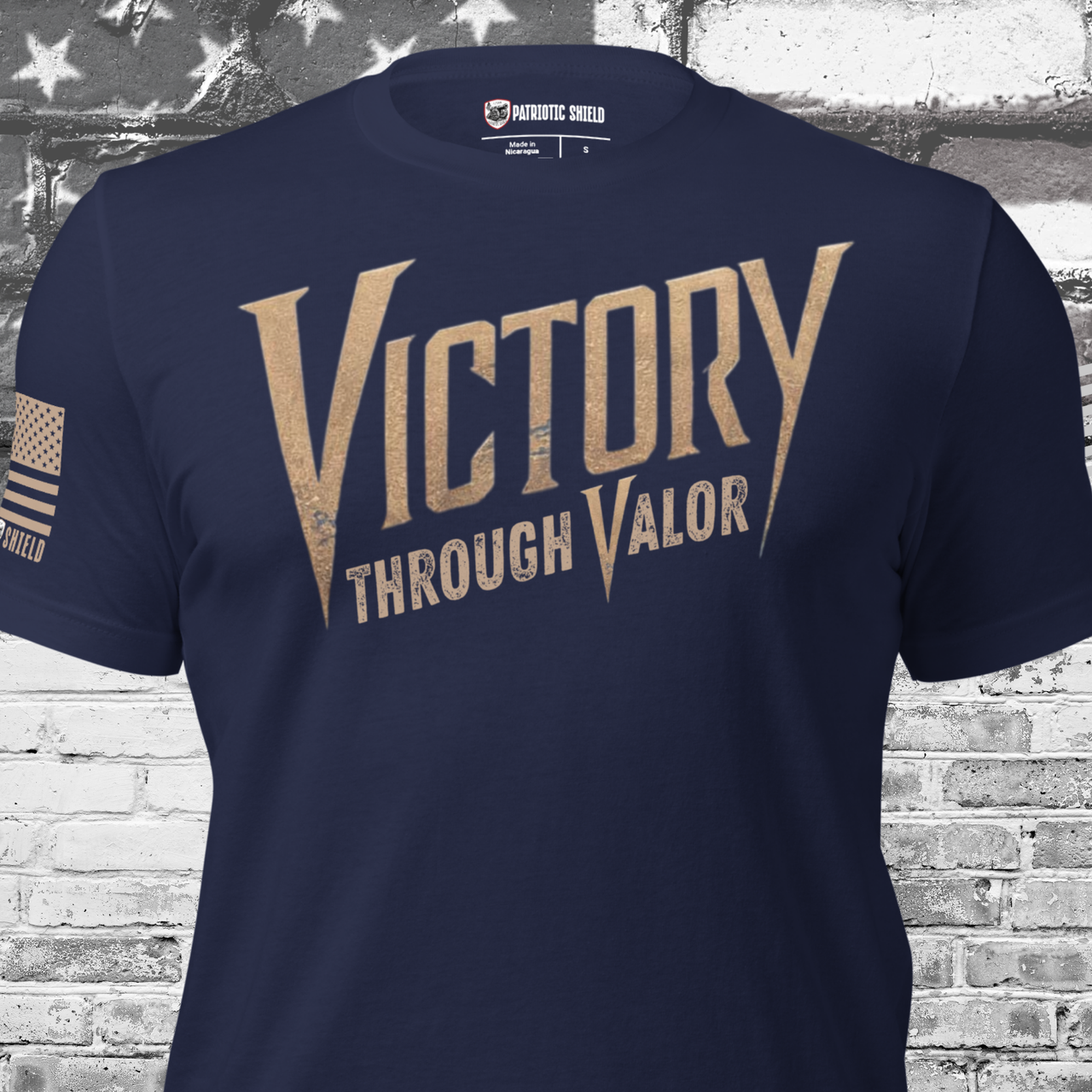 Victory Through Valor patriotic warrior t-shirt for men and women