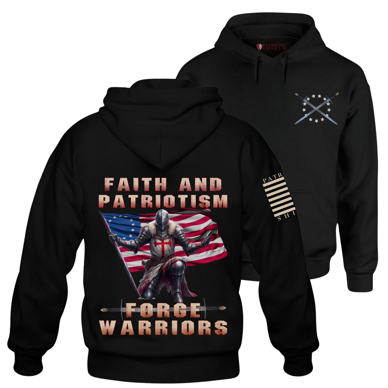 Warriors Rising Hoodie—crafted for patriotic warriors who rise to defend freedom and God.