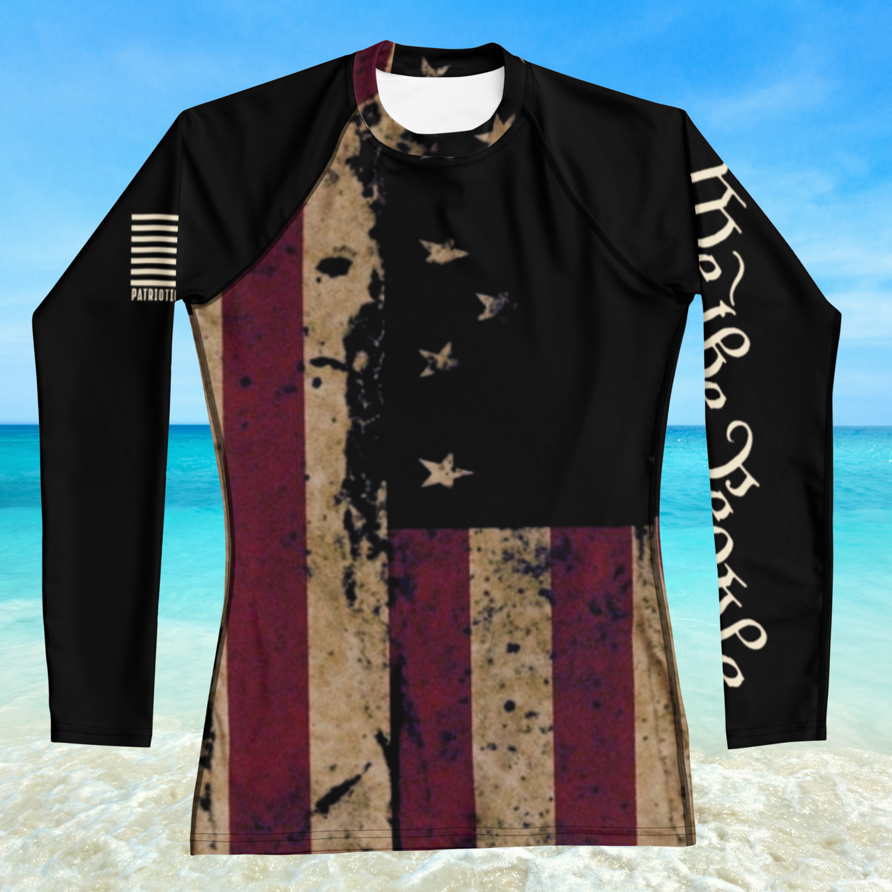 We The People patriotic rash guard long sleeve American freedom swim shirt with UPF 50 protection