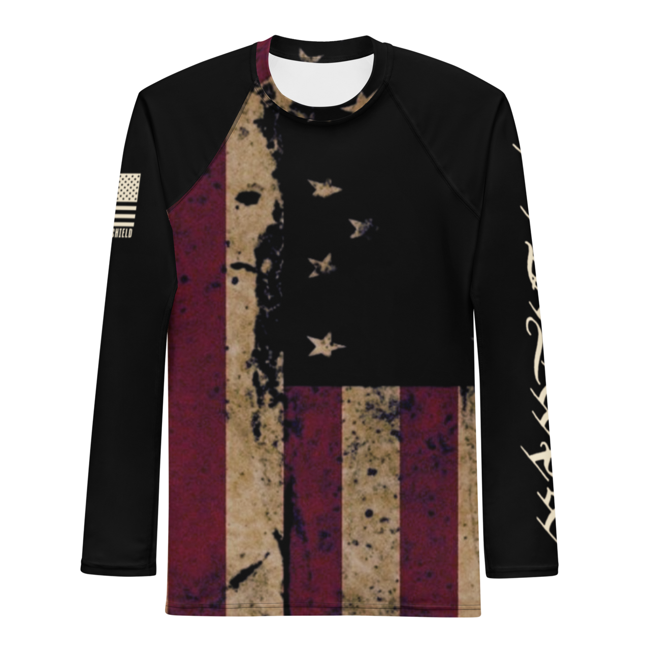 American patriotic swim shirt rash guard with We The People Constitution sleeve