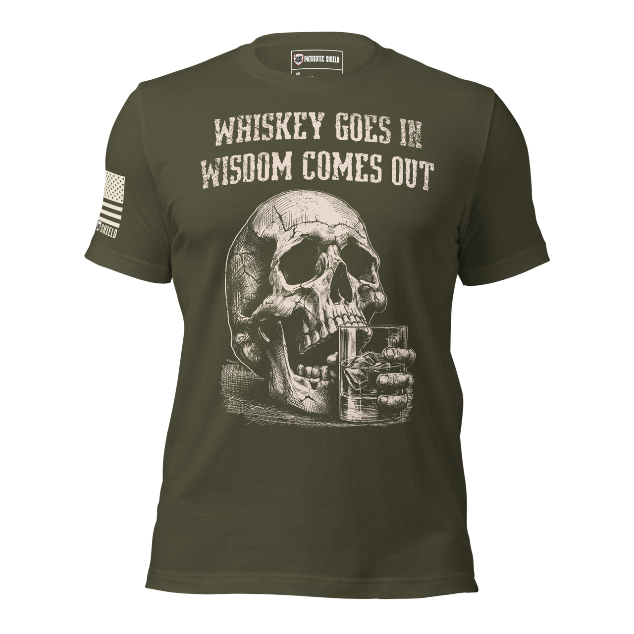 Patriotic whiskey drinker graphic tee. military green