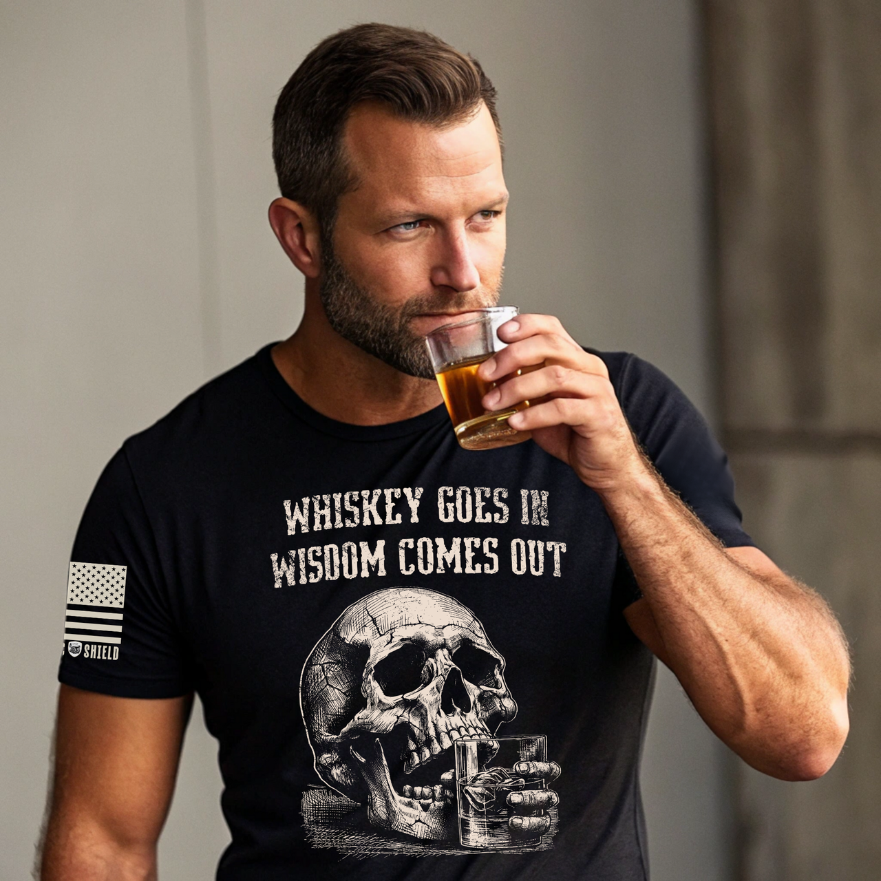 Whiskey Wisdom graphic t-shirt for men
