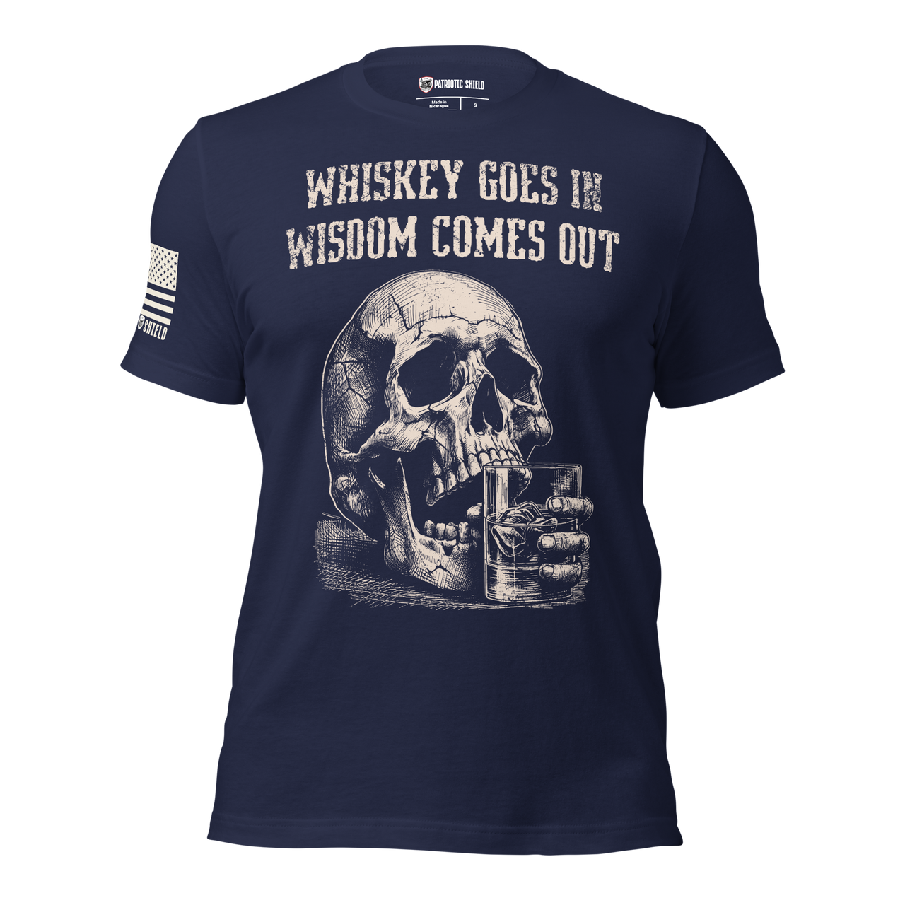 Gritty whiskey quote tee for freedom loving patriots. navy
