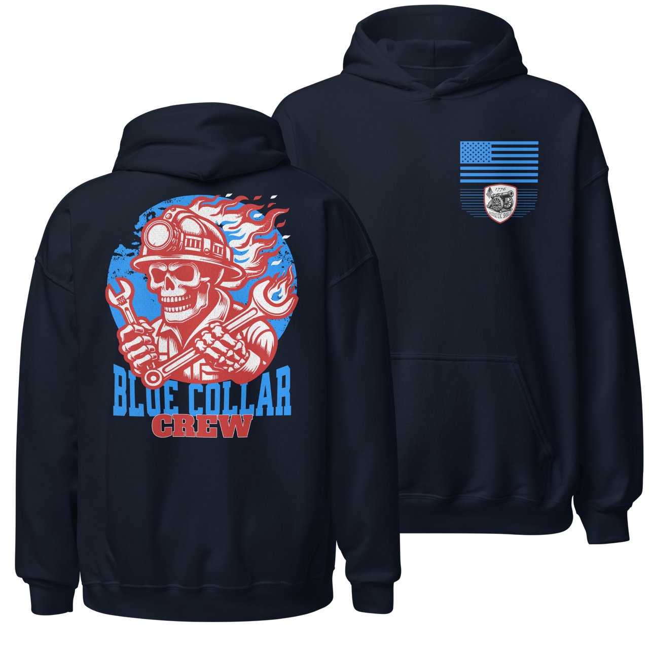 Veteran Family-Owned Blue Collar Hoodie for Warriors. navy