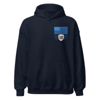 front view of Blue Collar Hoodie with Grit and Patriotism. 