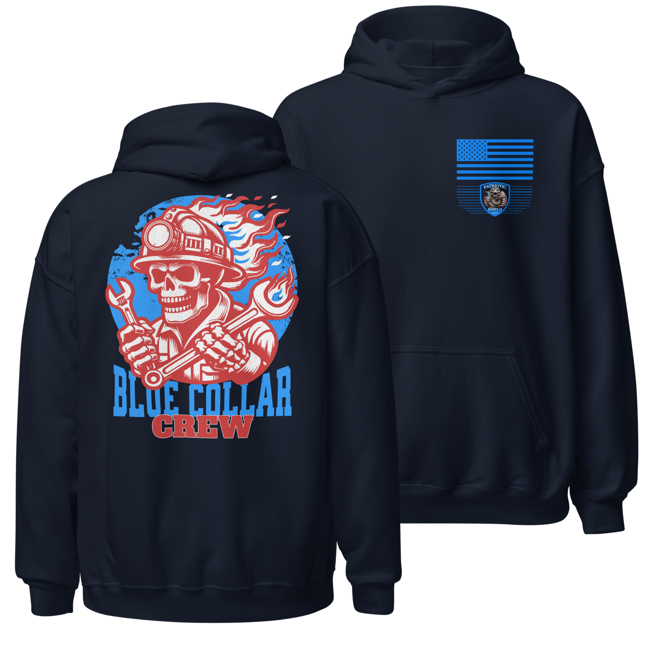 Veteran Family-Owned Blue Collar Hoodie for Warriors. navy
