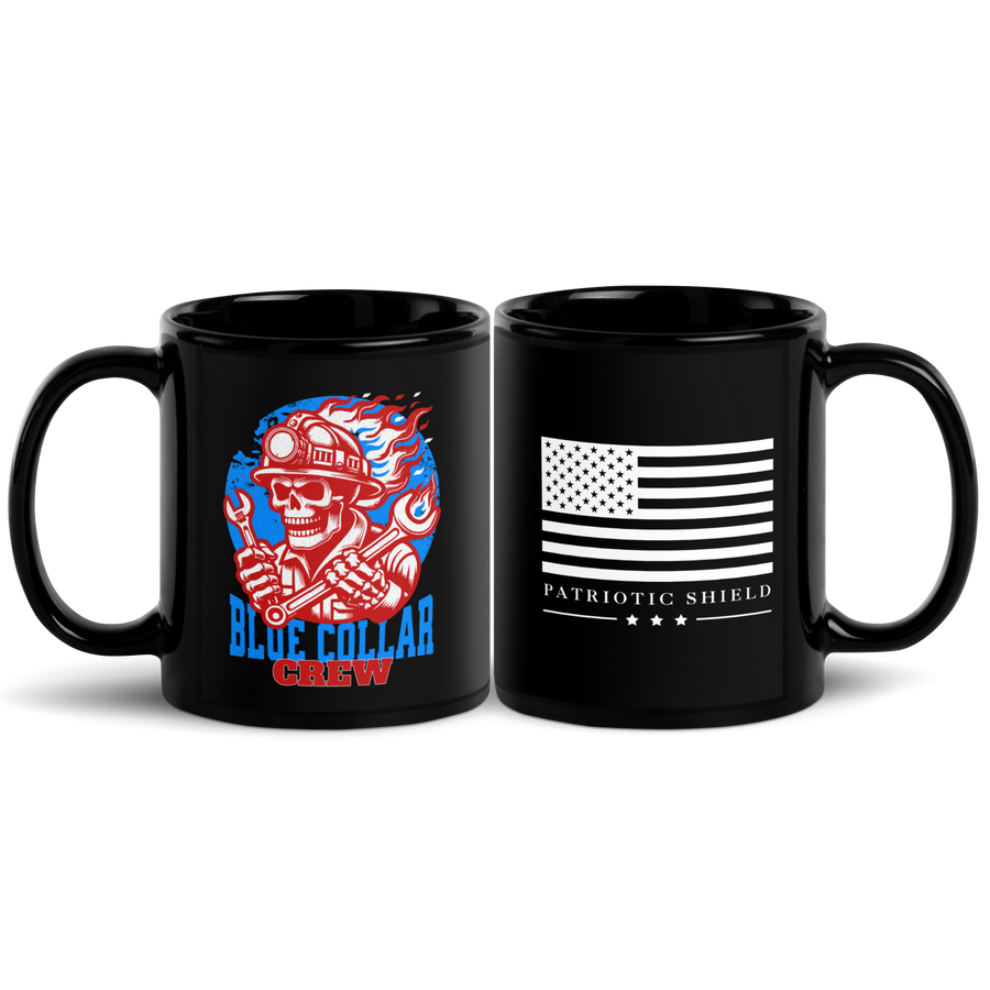 blue collar warrior coffee mug for hard working American patriots. 11 oz