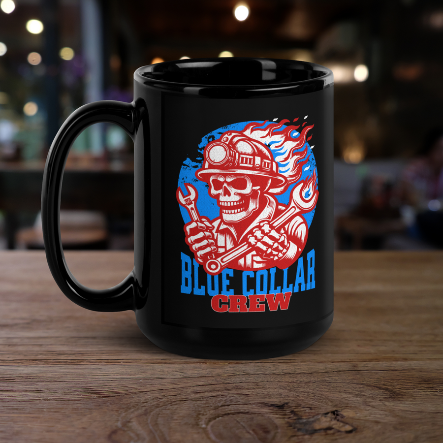 work harder mug black glossy patriotic blue collar crew coffee cup