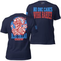 Durable Blue Collar Crew T-Shirt with Patriotic Design. navy