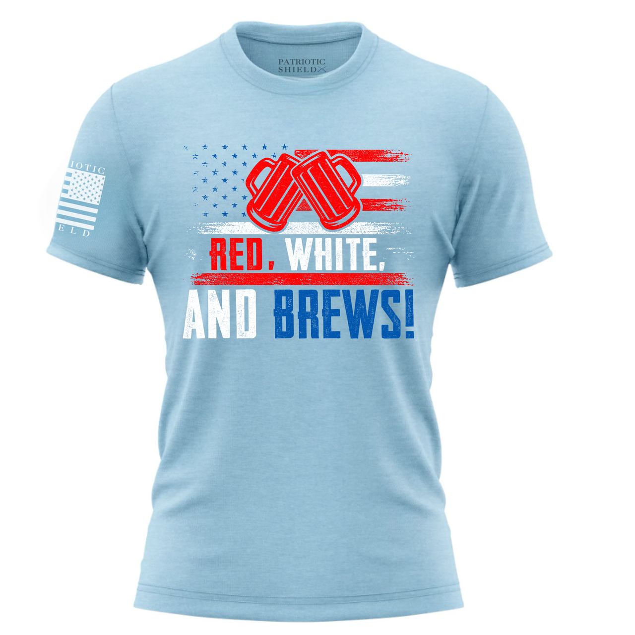 Comfortable Red, White and Brews Women's T-Shirt for patriotic gatherings. Baby Blue